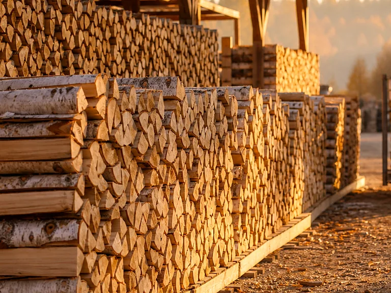 Уложенная поленница берёзовых дров после доставки